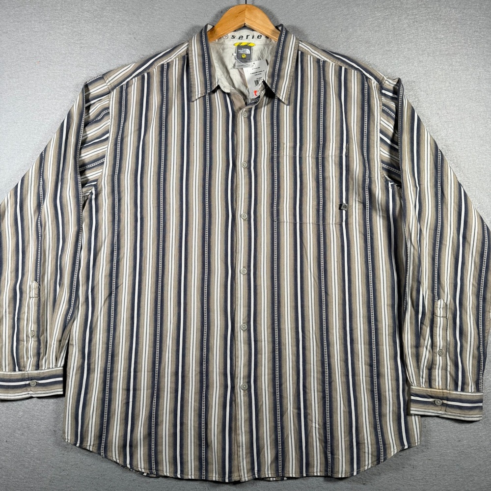 The North Face Amalgam Flannel Shirt Mens XXL Dune Beige Stripe Button Up A5